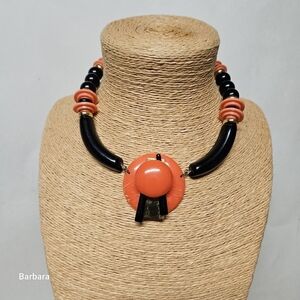 Vintage Tangerine Orange and Black Acrylic/Resin Necklace